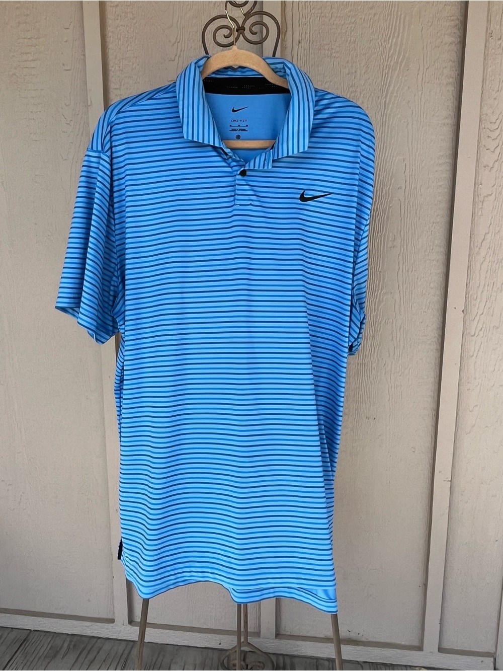 Nike Mens Polo Shirt Dri Fit Golf Pickleball Tennis Blue Striped Neck Vent XL